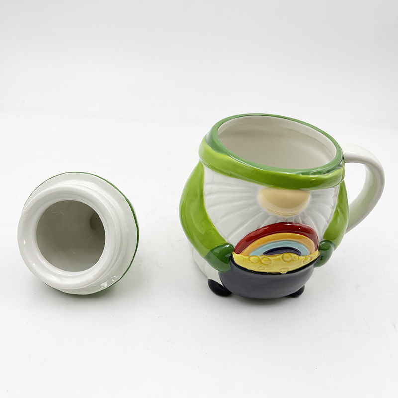 3d 크리에이티브 크리스마스 세라믹 머그 스프링 Gnome Green Color Decorations With Lid
