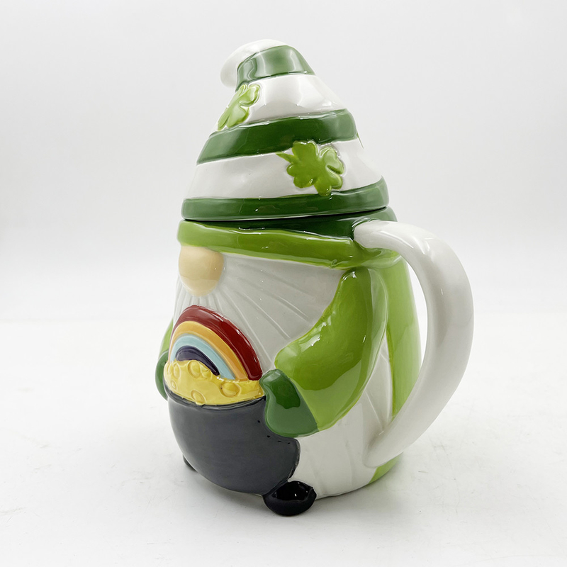 3d 크리에이티브 크리스마스 세라믹 머그 스프링 Gnome Green Color Decorations With Lid