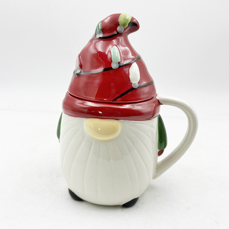 3D 크리에이티브 스프링 Gnome 장식 컵 뚜?? 이 있는 크리스마스 세라믹 머그