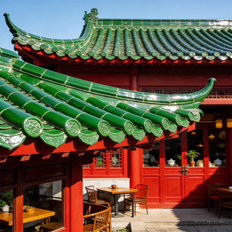 중국 전통 초록색 유리 지붕 타일 자이드 녹색 손으로 만든 점토 유리 타일 방화물 방수물 아시아 템플 빌라