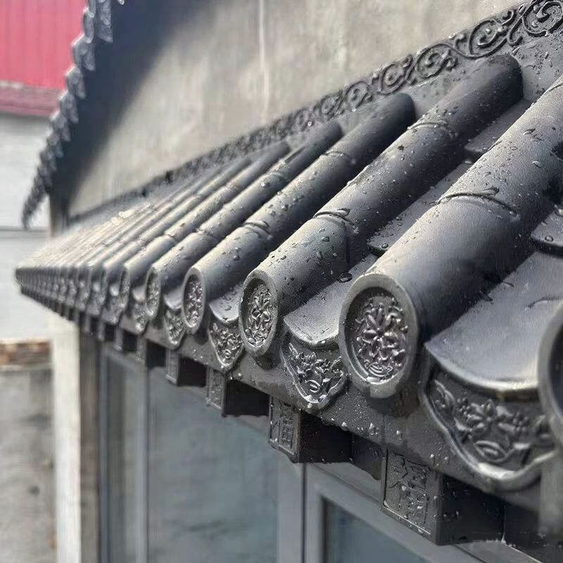 Japanese Plastic Roof Tile Eaves Tile with Mounting Bracket Black Gray Decorative Roof Panel for Wall Screens & Facades