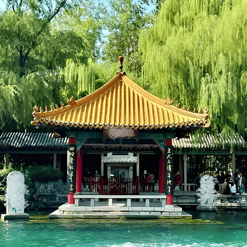 전통 중국식 유리 타일 천연 빛나는 지붕 타일 정원 풍경 건축 사원 파빌리온 차하우스 문화 문화 센터