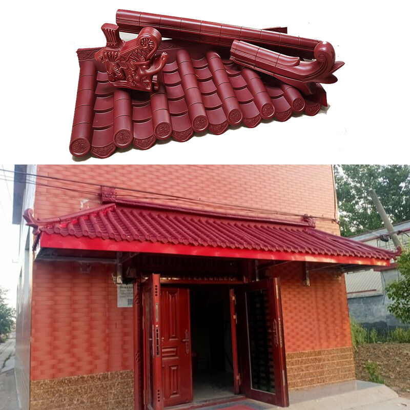 중국 고전 골동품 PP 빨간색 플라스틱 지붕 타일 건축 안뜰 파빌리온 지붕에 대한 내구성 UV 보호 수지 타일