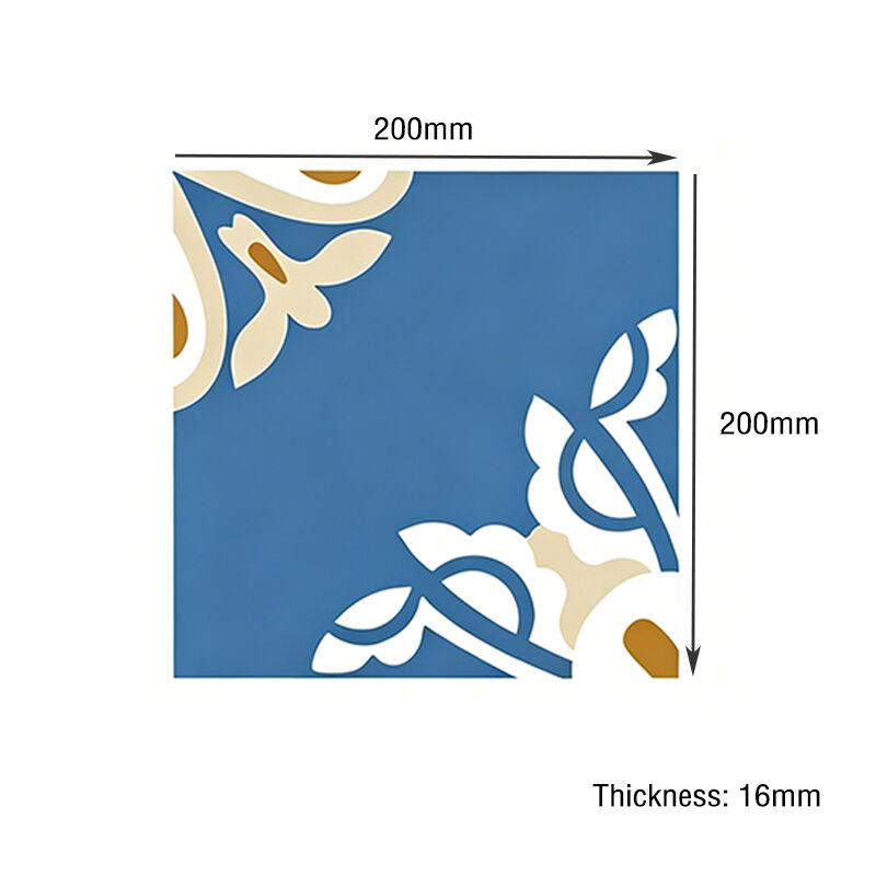 200x200mm 수작업 블루 플로랄 시멘트 타일 부엌 Backsplash 욕실 바닥 비틀기 방지