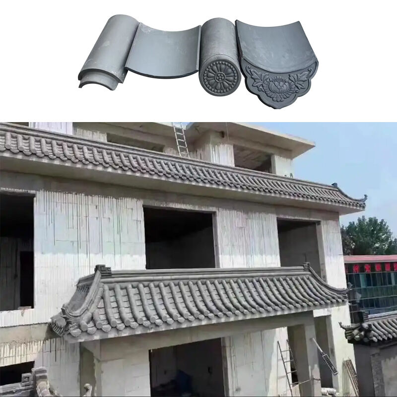 아시아 골동품 스타일 짙은 회색 점토 기와 장식 처마 끝 기와 시스템 (탑, 안뜰 문 및 벽 캡용)