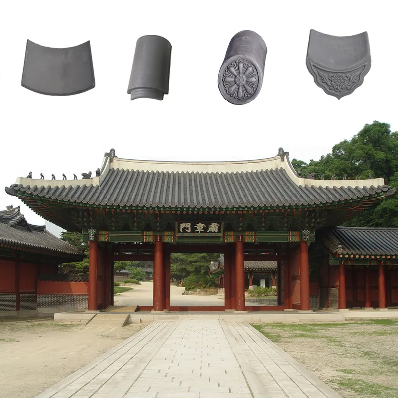 아시아 골동품 스타일 짙은 회색 점토 기와 장식 처마 끝 기와 시스템 (탑, 안뜰 문 및 벽 캡용)