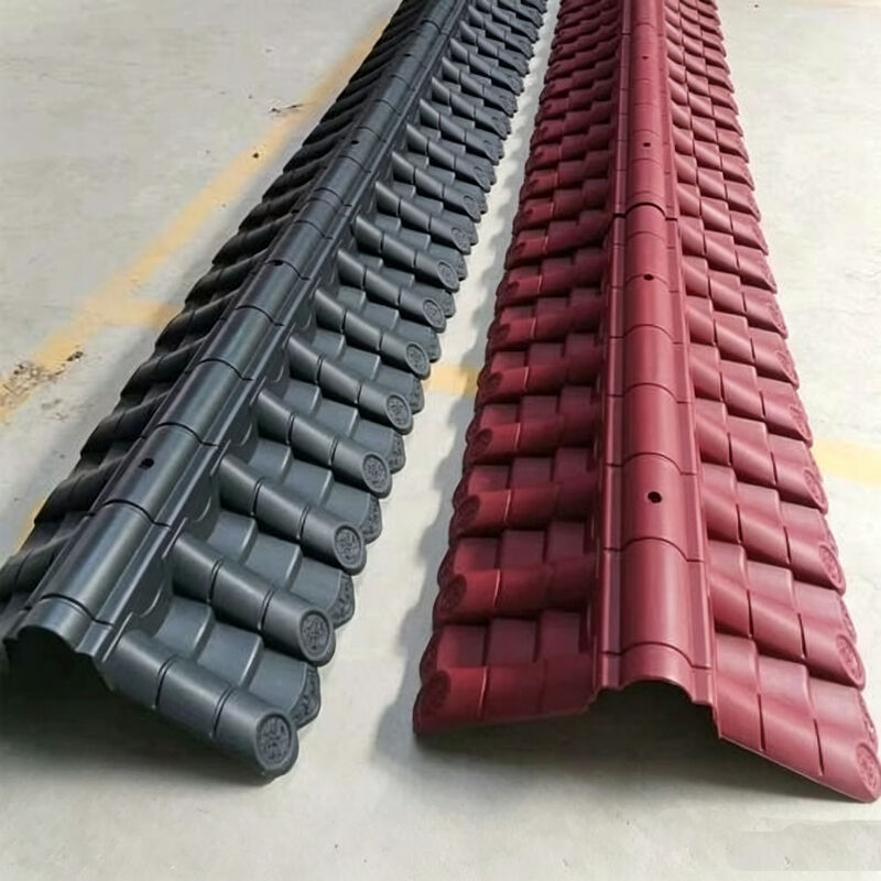 Lightweight Plastic Chinese Roof Ridge Tiles UV-Resistant Red & Black Polymer Ridge Cap Cover for Garden Wall & Pavilion Roofs