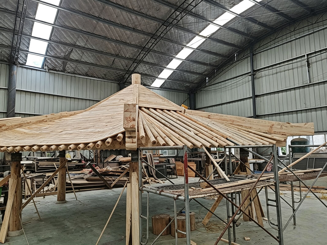 Chinese Pavilion Garden Wooden Gazebo with Ceramic Roof Tiles Kit Traditional Chinese Architecture Garden House